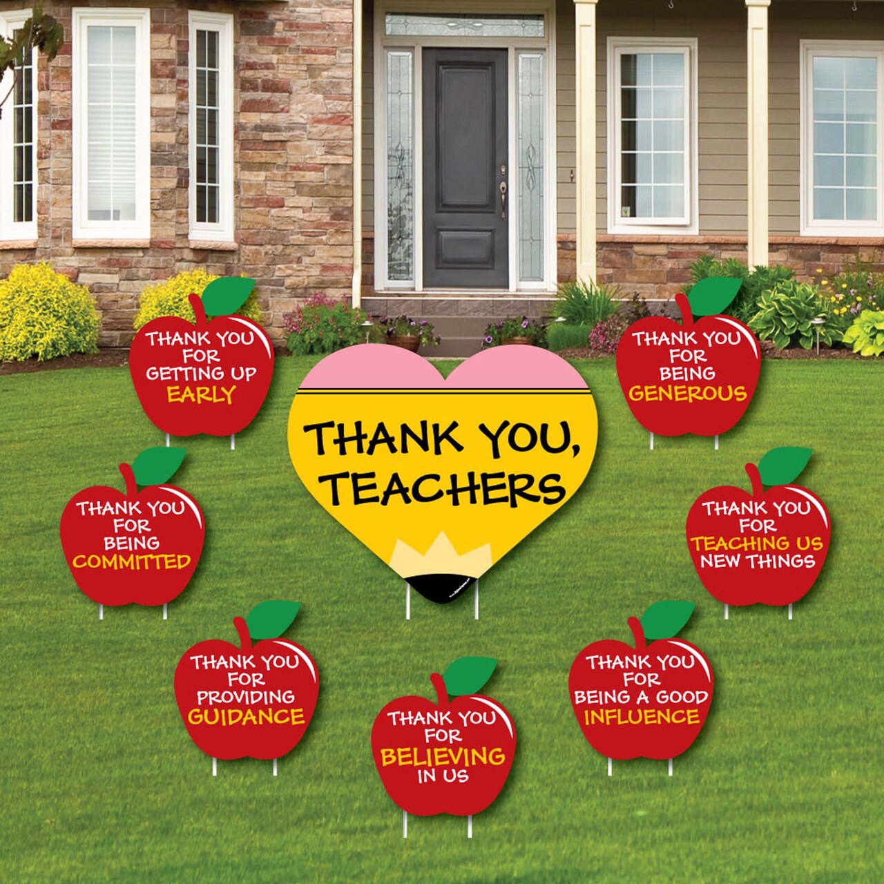 Big Dot of Happiness Teacher Appreciation - First and Last Day of School Yard Sign & Outdoor Lawn Decor - Thank You Teachers Yard Signs - Set of 8